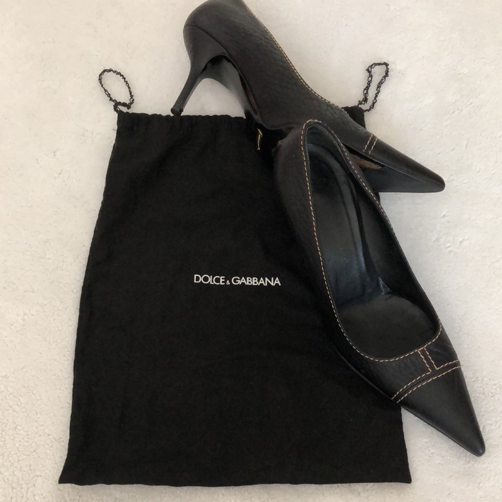 Dolce & Gabbana Black Heels Classic Pointed-Toe Pumps & bag! Italy 371/2 Vintage